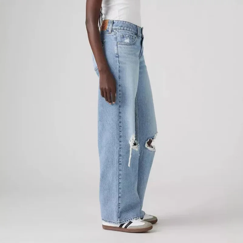 Damen-Jeans mit hoher Taille, weites Bein, zerrissenem Knie, lässige Jeans, neu für den Herbst 2022, modische Denim-Hose mit lockerer Passform, bequem, trendiger Stil