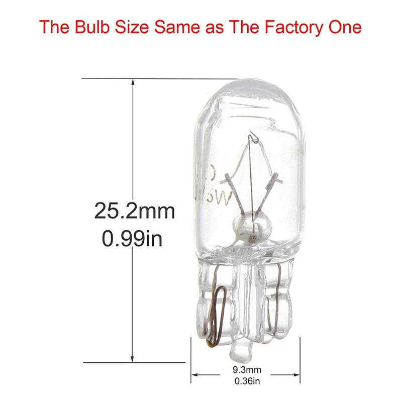 Lampu baca mobil T10 12V 5W 168 194 W5W, bola lampu Halogen instrumen Cluster Gauge lampu dasbor lampu baca, 10 Pak putih hangat