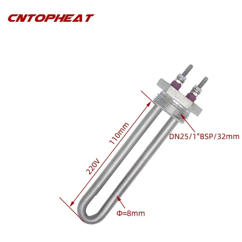 DN25 220V 500W Stainless Steel Electrical Tubular Heater Immersion Water Heating Element With 1\