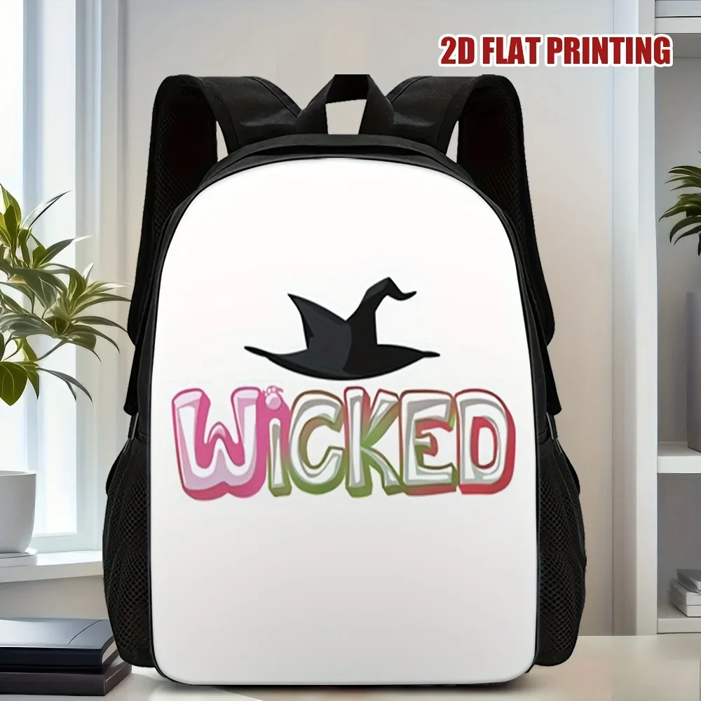 1Pack, Functional Halloween Evil Wind 2D Flat Print Travel Backpack - Large Capacity Shoulder Bag with Washable Zipper
