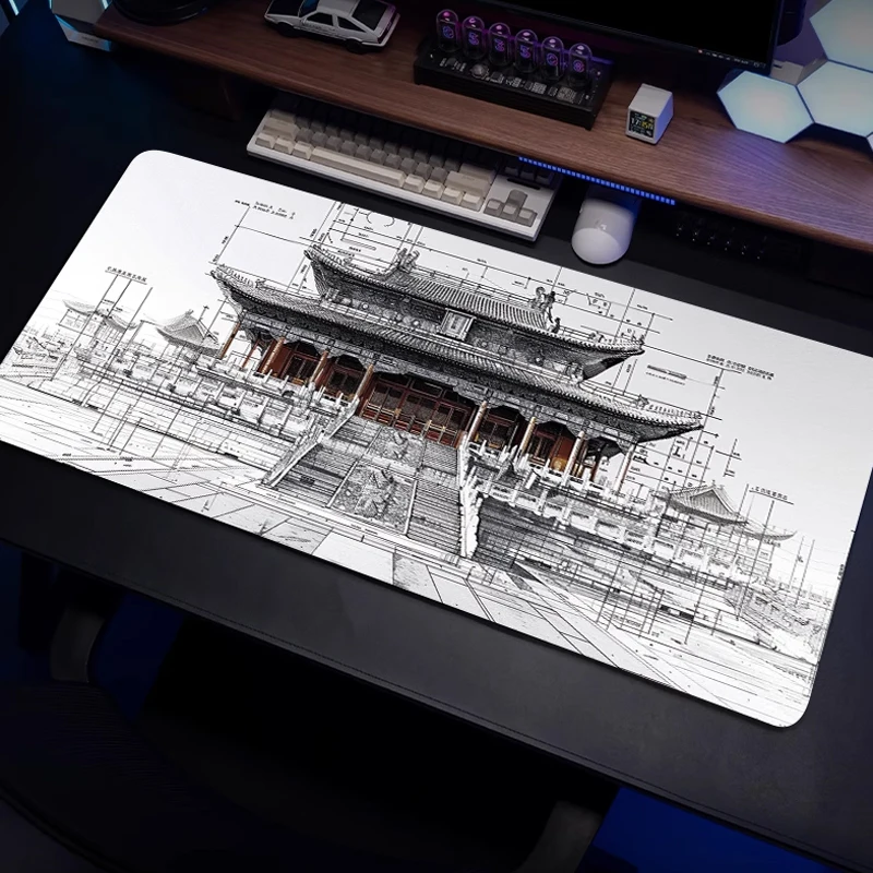Chinese-Style Architectural Mouse Pad – Premium Gaming Keyboard Mat for 4mm Thick – Non-Slip Desk Pad for PC Office & Esports