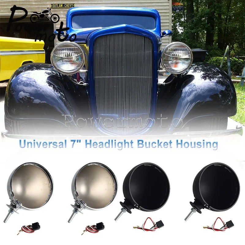 

Steel Chrome 7" Dietz Style 6014 LED Headlight Bucket Housing Front Head Lamp Shell Trim Ring For Hot Rat Street Rod Roadster