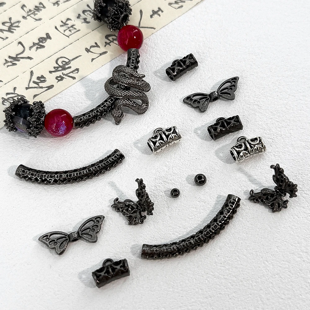 

5pc Guns Black Snake Flower Vine Pendant Beaded Flower Holder DIY Punk Y2K Beaded Bracelet Necklace Accessories Jewelry Material
