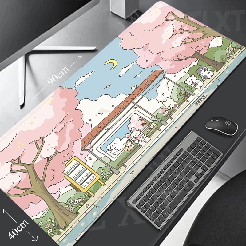 Cute Illustration Locking Edge Mouse Mats Large Mouse Pad Kawaii Mousepads Gamer Mousepad Desk Pads 100x50cm Keyboard Mat