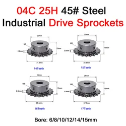 1 pz 04C 25H 14/15/16/17 denti catena ingranaggio industriale pignone ruota alesaggio 6/8/10/12/14/15mm per 25H catena 45 # acciaio