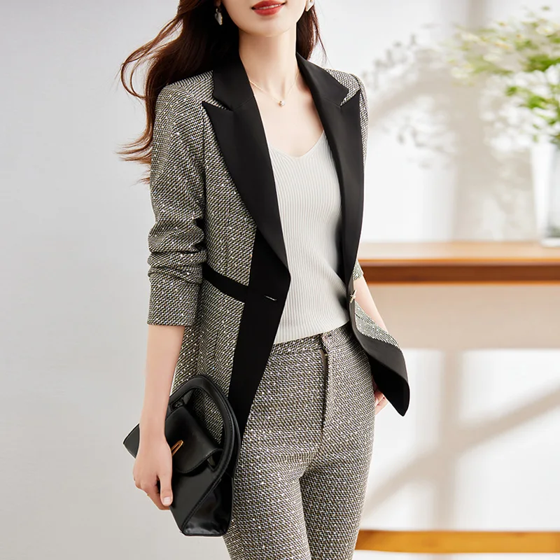 Newest 2024 Designer Runway Suit Set Women\'s Single Button Slim Fitting Blazer Flare Pants Suit Sequined Blazer Set Fashion