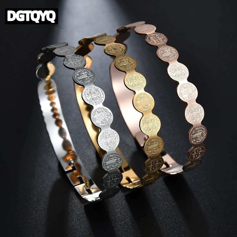 Nextvance Jesus Round Amulet Bangle Stainless Steel Saint Benedict Bracelets Bangles For Female Male Jewelry Bileklik