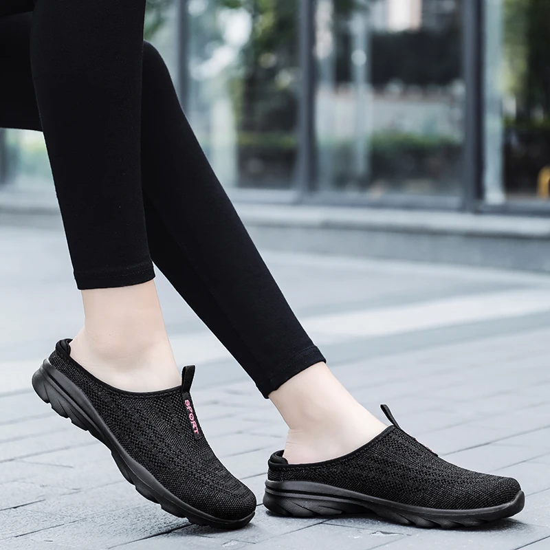 Women\'s Ultra Light Oversized Running Shoes, Fashionable Fly Woven Breathable Mules Sports Sneakers Plus Size 35-42