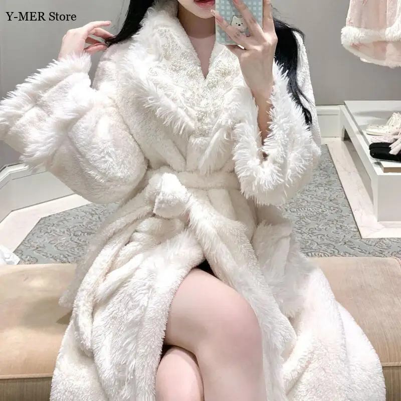 

Толстая одежда для сна из кораллового флиса, теплое кимоно, ночная рубашка в стиле принцессы, домашняя одежда, осенне-зимняя ночная рубашка, удобные пижамы