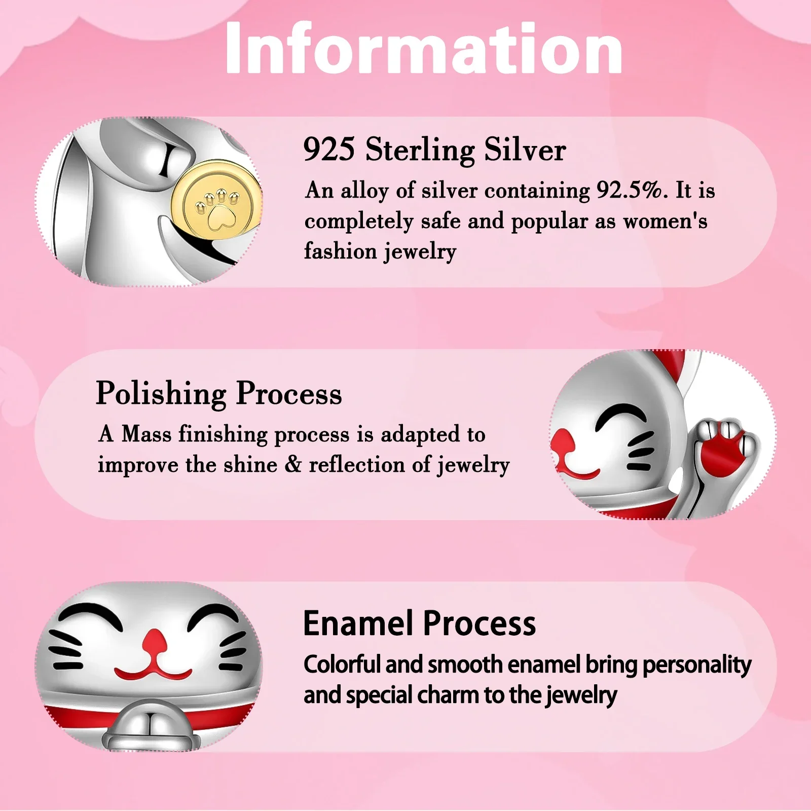 925 Sterling Silver Boutique Red Lucky Cat Bell Charms Fit Original Pandora Bracelet Charm Beads Necklace Diy Women Jewelry