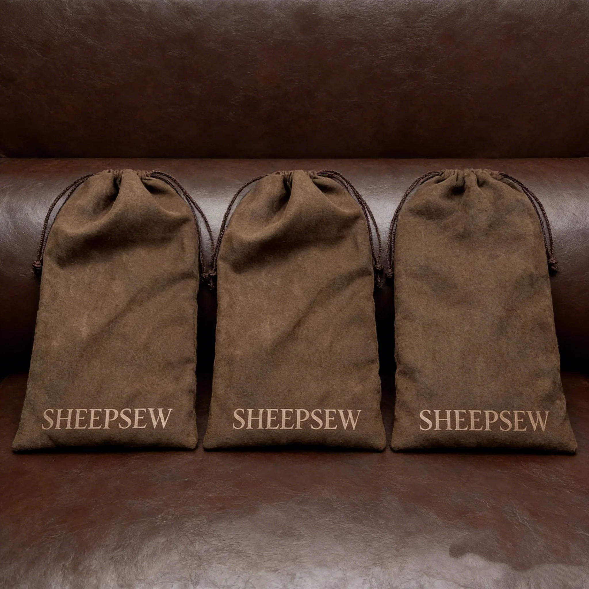 Luxury Dark Brown Suede Drawstring Dust Bag, Portable Storage Pouch for Handbag Shoes Purse, Premium Suede Gift Bag with Custom
