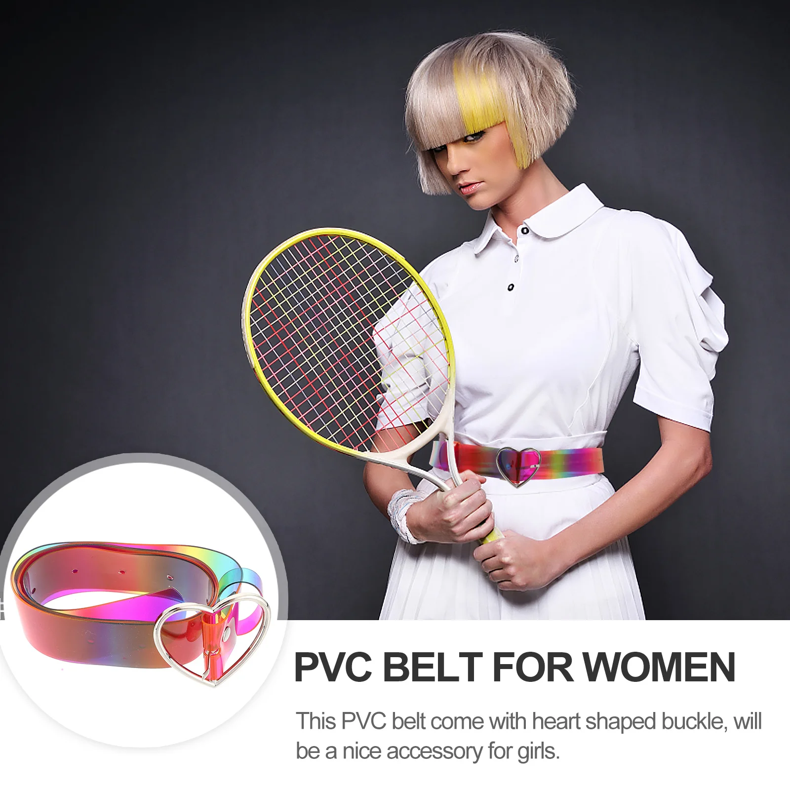 

1Pcs Rainbow Color Heart Buckle PVC Waist Belt Fashion Adjustable Women Waistband Jeans Dress Accessory Women PVC Belt