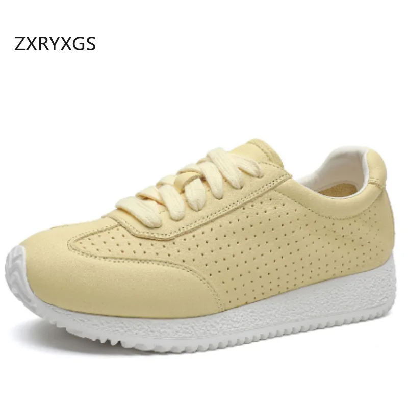 

ZXRYXGS 2025 темпераментная универсальная обувь из натуральной кожи, повседневные кроссовки на плоской толстой подошве, женские дышащие кроссовки, дорожная обувь