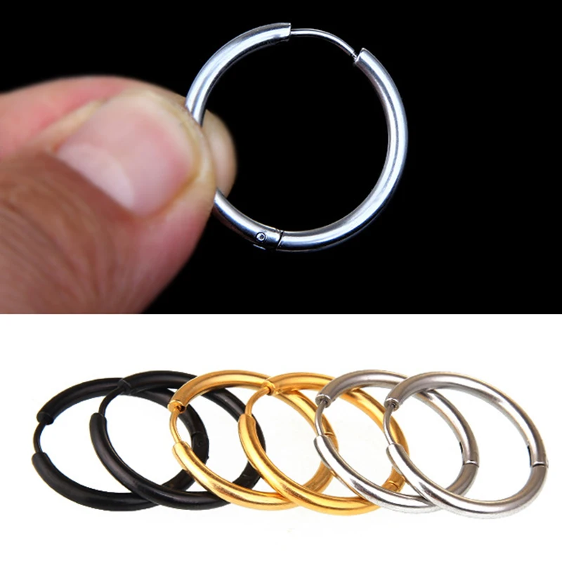 10pcs Glossy Hoop Earrings Gold Black Stainless Steel Tiny Cartilage Earrings Trendy Piercing Small Huggie Female Hoops for Men