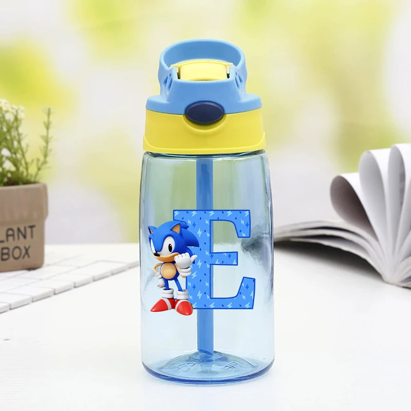 New Sonics Water Bottle with Straw Kawaii Cartoon Letter Printed Water Bottles Summer Sports Water Cup Cute Birthday Gifts view 3