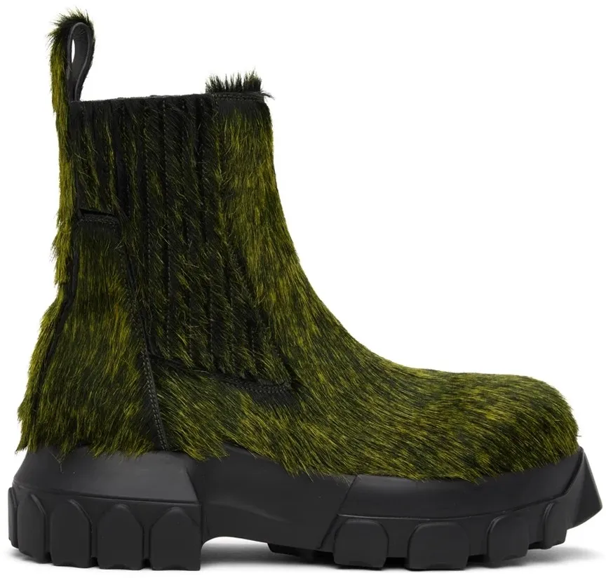 Botas de tornozelo de plataforma antiderrapante para mulheres, sola grossa, estiramento, pêlo de cavalo verde, moda, tênis de passarela