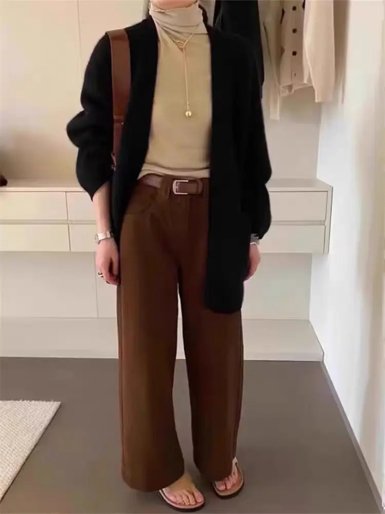 European goods autumn and winter knitted cardigan women's 100% pure wool sweater medium and long cashmere sweater coat women
