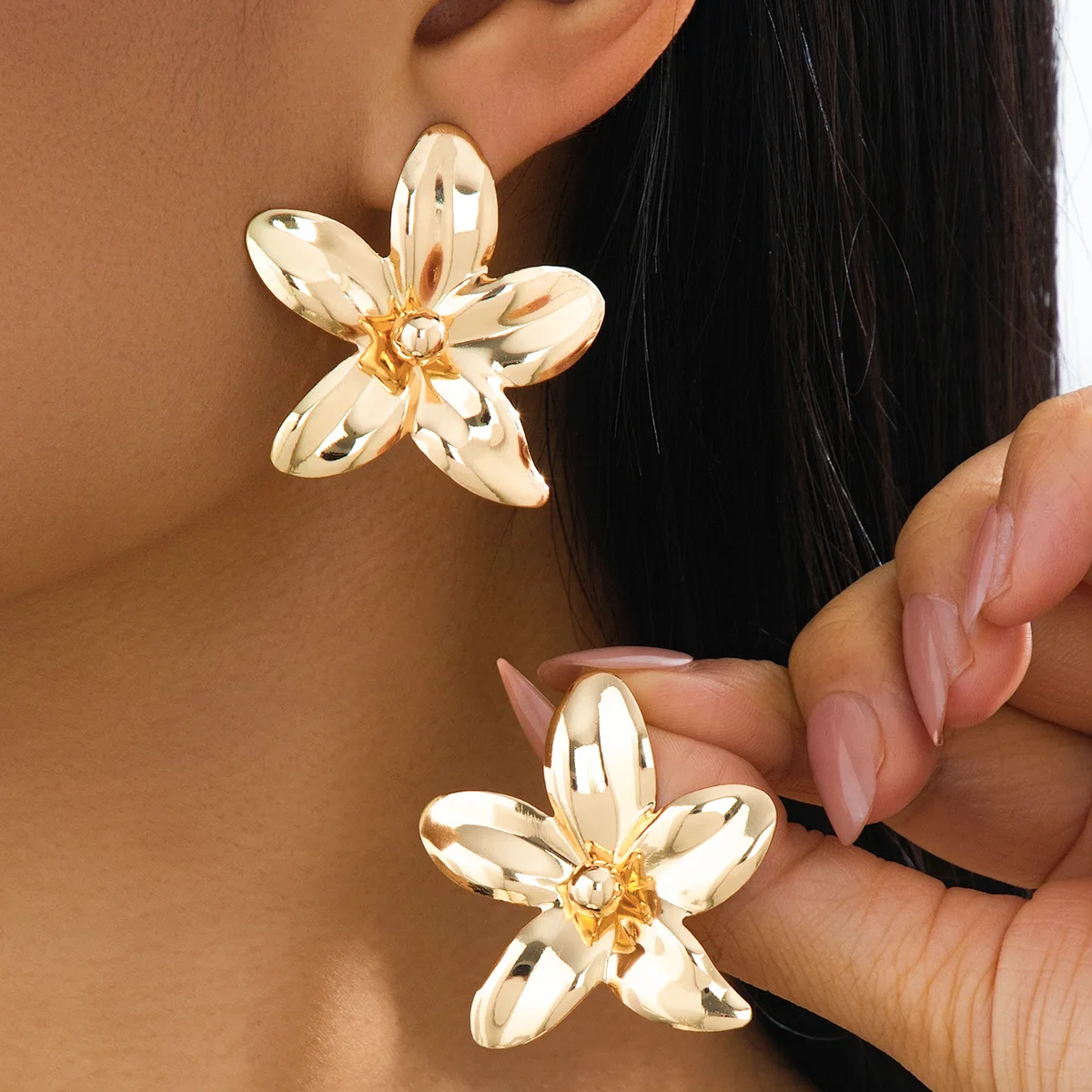 BLIJERY Fashion Gold Plated Bright Big Flower Stud Earrings for Women Vintage Style Summer Beach Vacation Statement Jewelry Gift