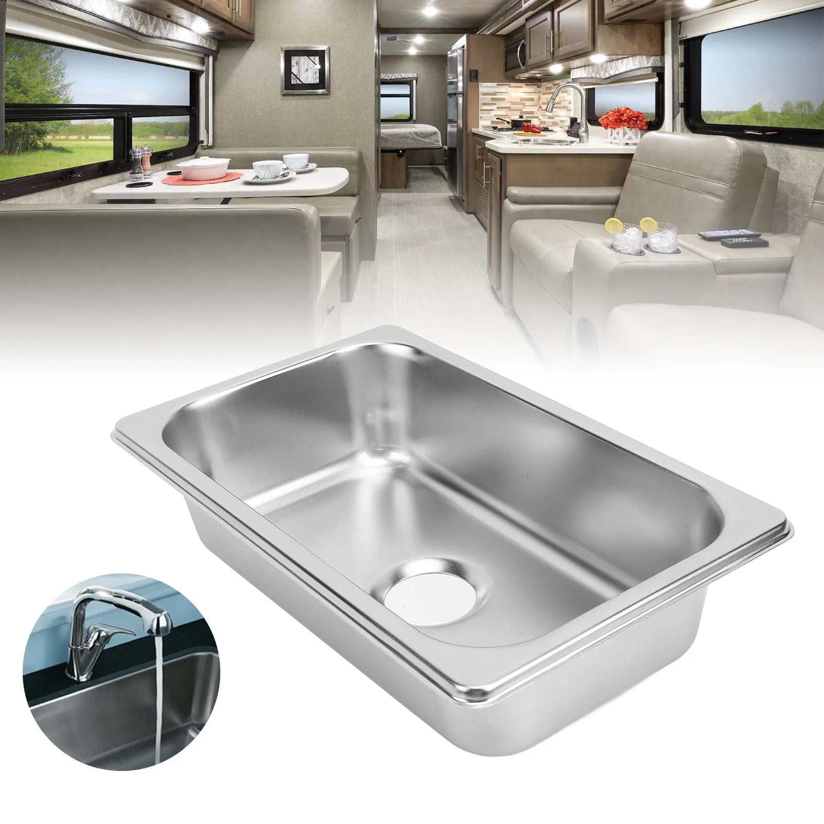 RV 304 Stainless Sink Motorhome Rectangular Hand Wash Basin Sink  For Campers Boat Caravan Yachts Boats RVs Accessories