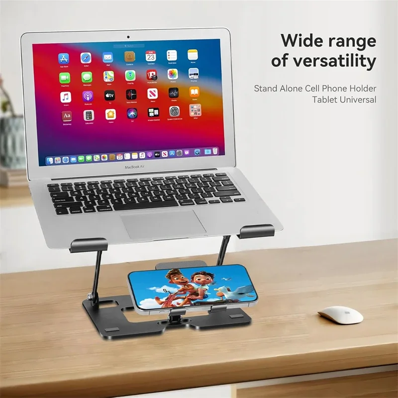 2 in 1 Metal Adjustable Phone & Laptop Stand Foldable Case for Macbook Air 13 Mac book Pro 14 15 16 Desktop Holder Accessories
