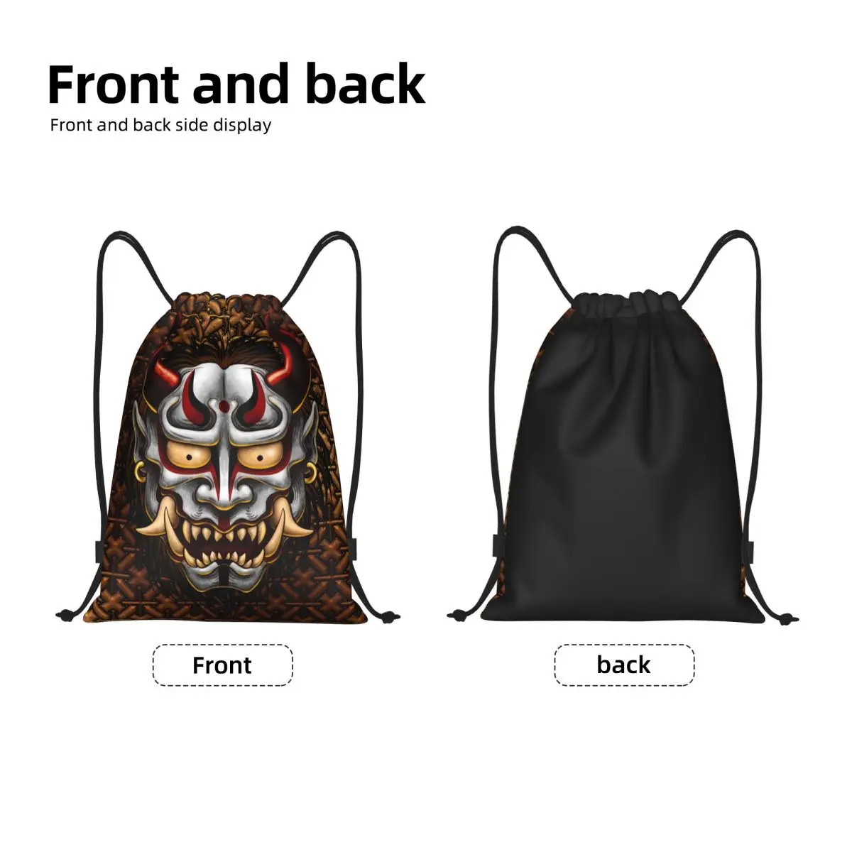 Custom Awesome Samurai Gold Drawstring Bag Women Men Lightweight Japan Oni Demon Sports Gym Storage Backpack