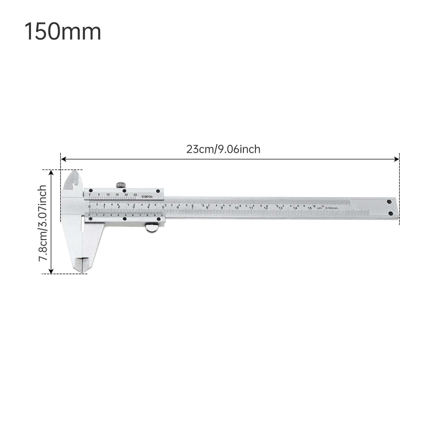 0–150 mm/200 mm/300 mm 0–6 Zoll/8 Zoll/12 Zoll metrischer und imperialer Doppelskala-Messschieber aus Kohlenstoffstahl, 3 Größen optional – Detail 20