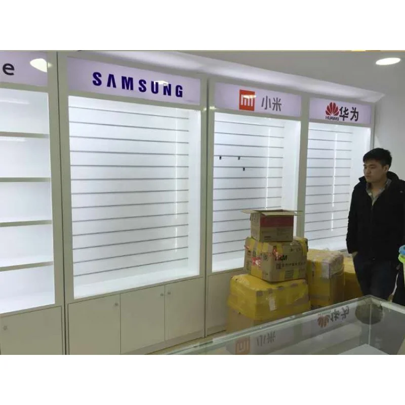 Aangepaste, Acryl Telefoon Display Stand Houten Mobiele Telefoon Accessoires Display Rek Mobiele Telefoon Winkel Meubels