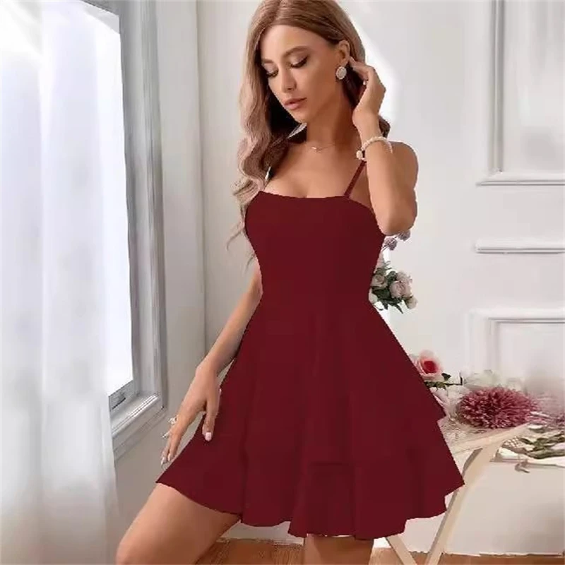 春の女性ちょう結び腰痛ティアードキャミドレススパゲッティストラップノースリーブパーティードレスファッション女性服カジュアル