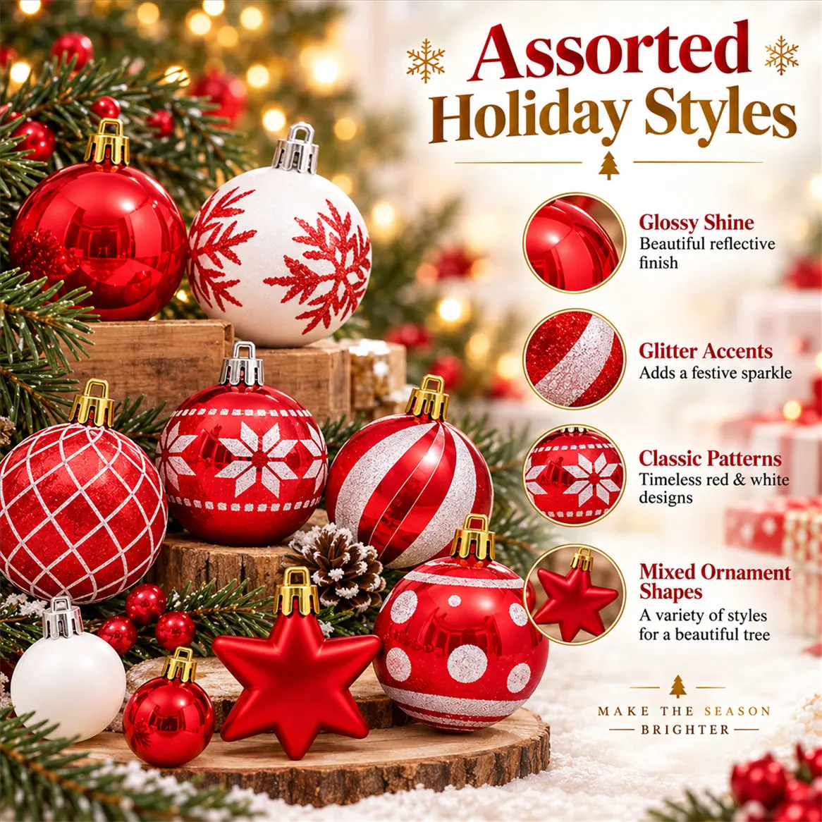 42 Pcs Christmas Ball Ornaments Set Red White 6cm Shatterproof Plastic Xmas Tree Baubles Hanging Decor for Holiday Party Home Garden Navidad view 8