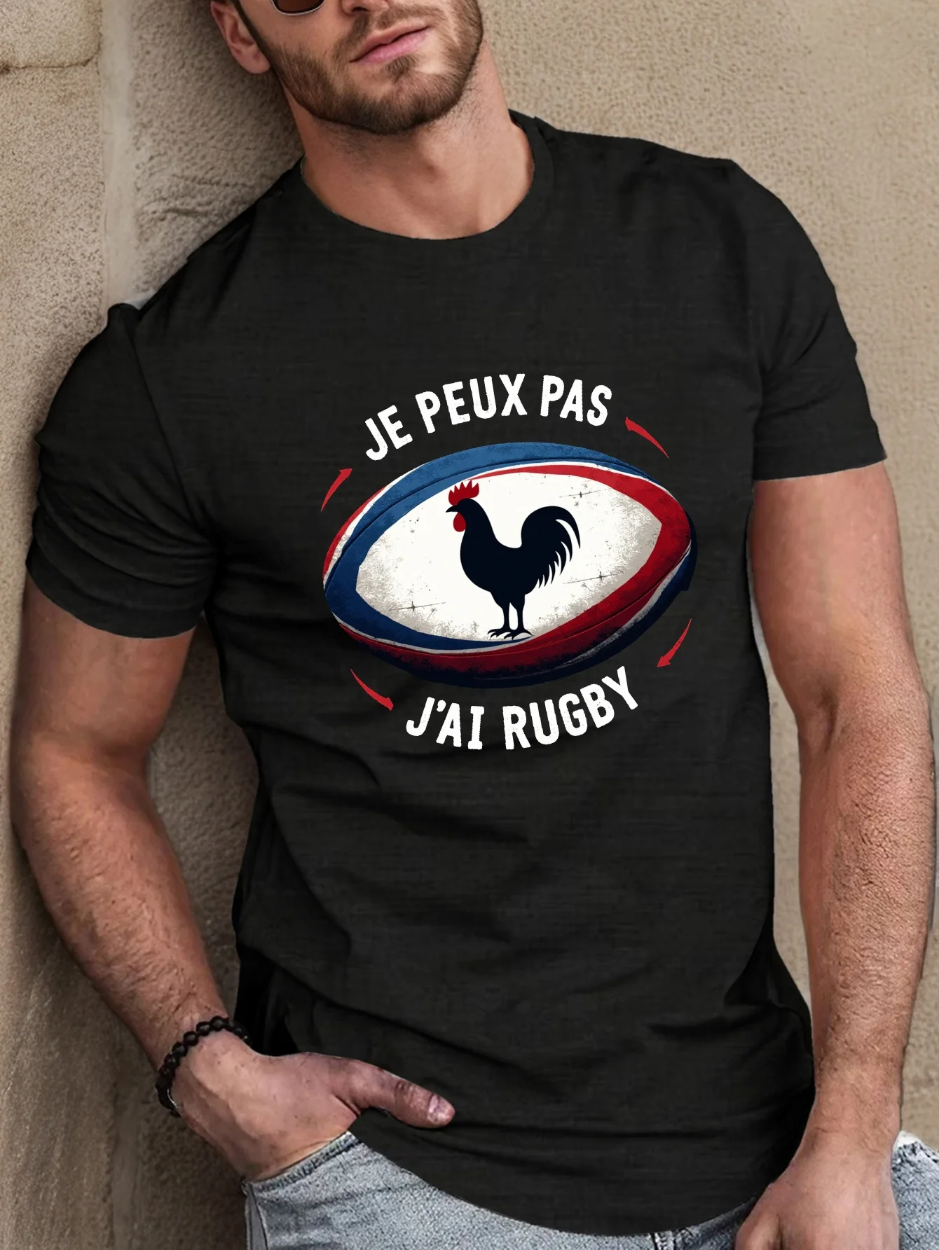 تي شيرت الرجبي الفرنسي للرجال، طباعة ممتعة أزرق ملكي، بلوزة صيفية خفيفة الوزن، ملابس غير رسمية لعشاق الرجبي تخفيضات كبيرة #3