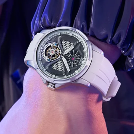 

Mark Fairwhale Men Automatic Watch 43mm Mechanical Wristwatch Waterproof Luminous Skeleton Dial Rubber Strap