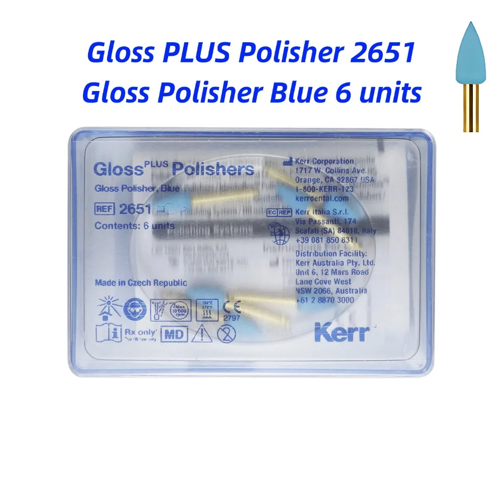 6pcs/Pack Kerr Gloss PLUS Polishers Aluminum Oxide Composite Blue Polishers Pre-Polishing Burs  Flame Cup Disc Minipoint Resin