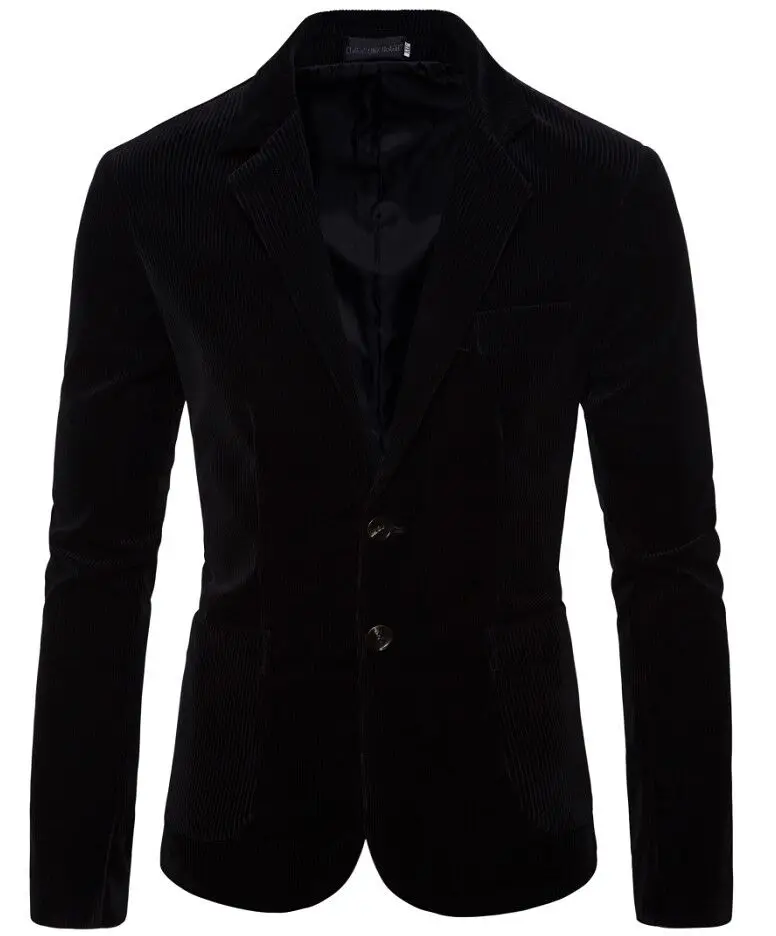 

Мужской деловой костюм высокого качества, мужской приталенный черный вельветовый пиджак с лацканами и двумя пуговицами, мужской повседневный костюм, только один пальто