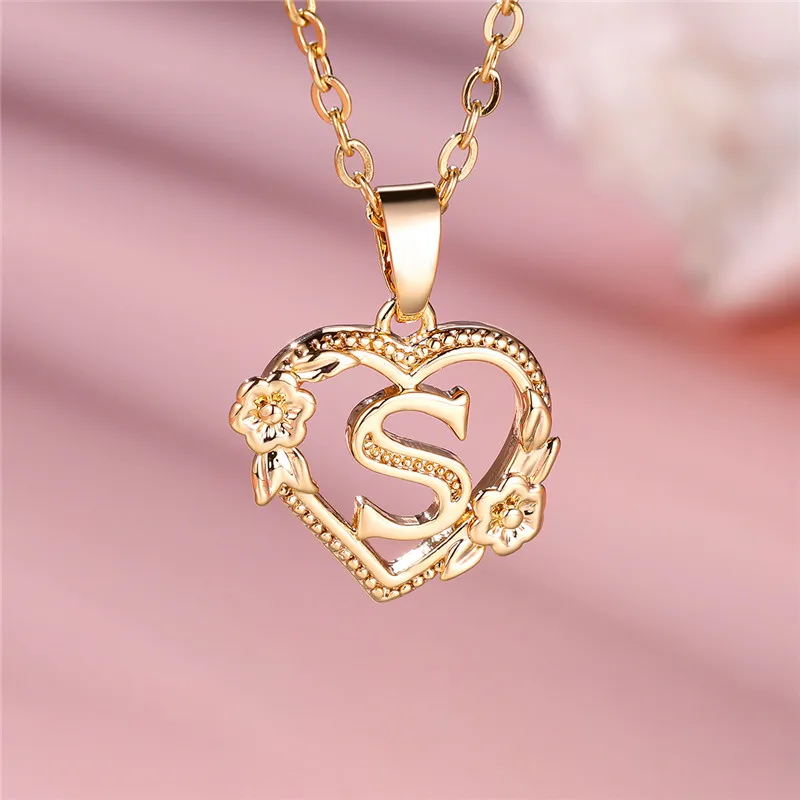 Lindo collar con colgante de letra A-Z para mujer, Color oro amarillo, joyería de boda, regalo para mujer