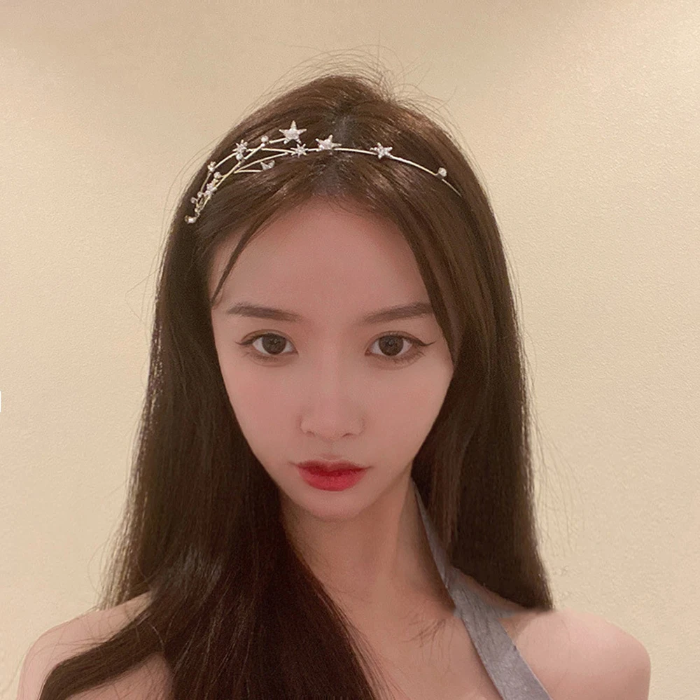 

New Hair Accessories Girls Rhinestone Women Hair Hoop Hollow Leaves Star Headband Braided Tool Crystal Hairbands