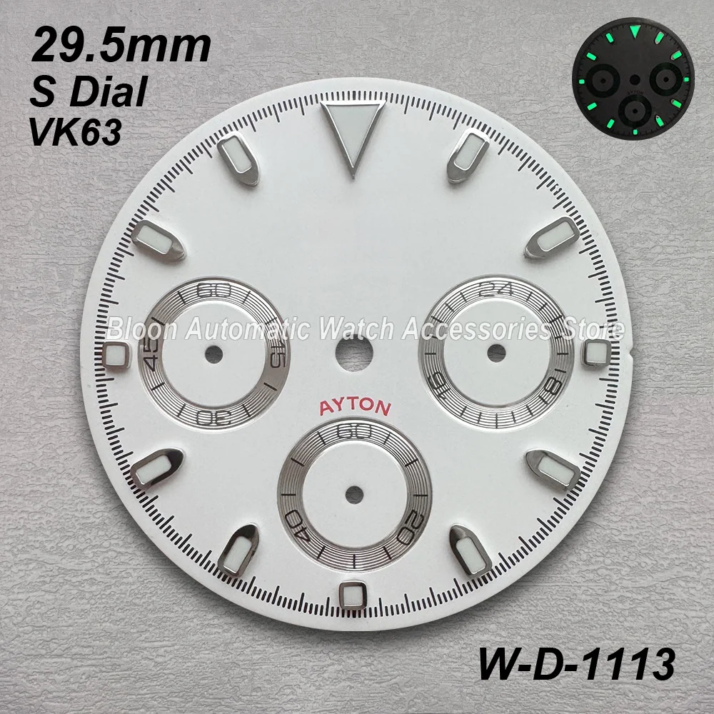 29.5mm S Logo High Quality Panda DTN Dial Fit VK63 Movement Green Luminous Watch Modification Accessories