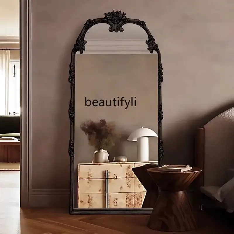 

ss K178French retro home bedroom dressing full body floor mirror carved living room entrance vertical dressing mirror