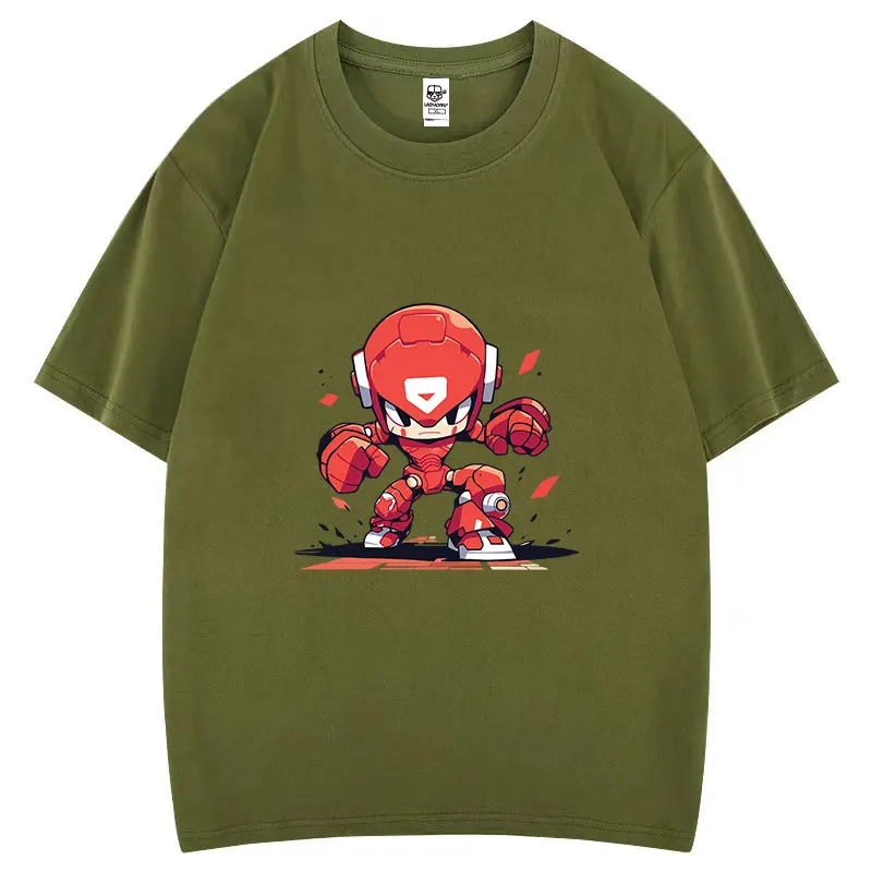 Żywa i Kolorowa Koszulka Bawełniana z Grafiką Wojownika Akcji w Stylu Kreskówkowym, Idealna na Ćwiczenia i Lato, Damska Odzież z Nadrukiem