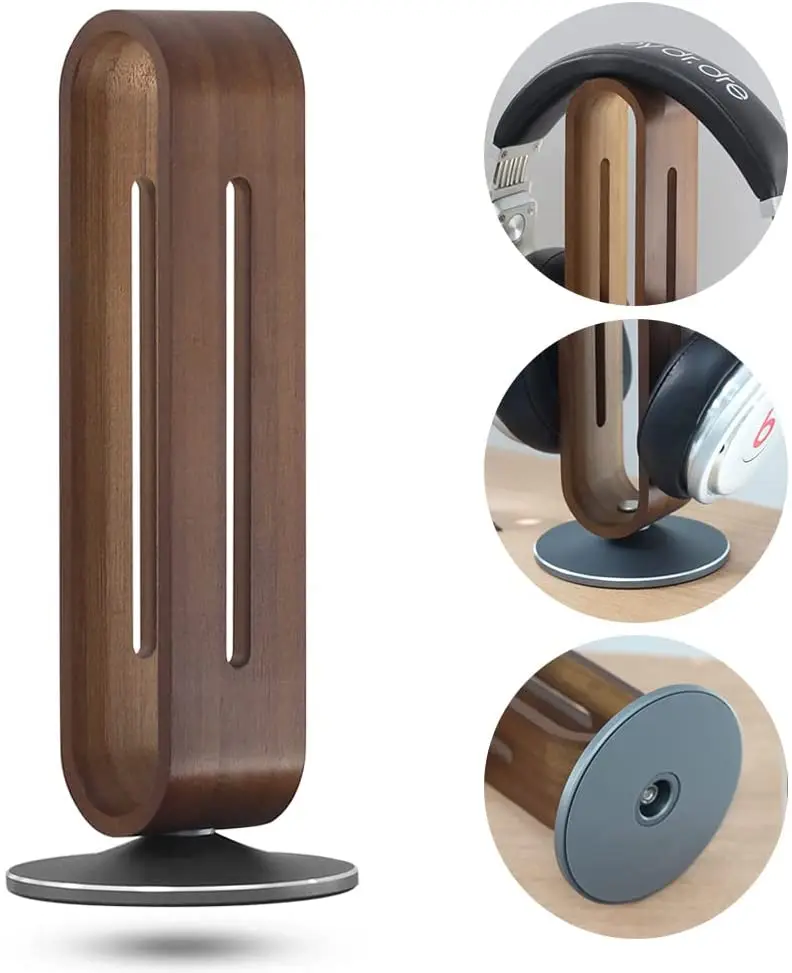 Support universel pour écouteurs en bois de bambou, support de téléphone portable, support de casque pliable, base en métal aluminium, jeu, sauna, bureau