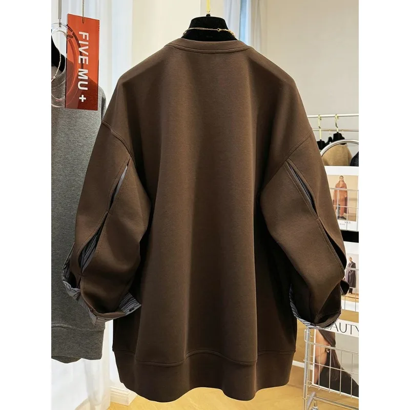 Camicia a righe in due pezzi finta a contrasto stile americano con felpa girocollo per top casual ampio invernale da donna