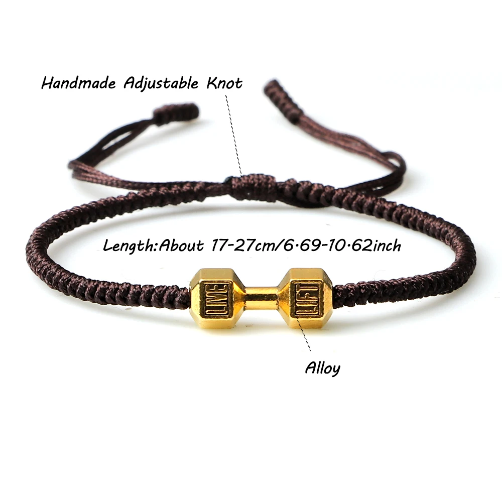 Charm Men Dumbbell Strand Bracelets Handmade Braid Knot Adjustable  Bracelets Women Barbell Fitness Energy Jewelry Couple Gifts - view 6