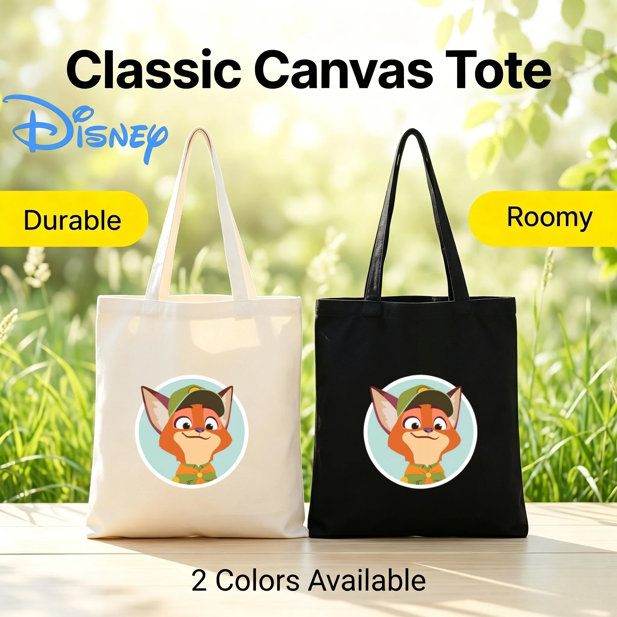 

1PC Disney Zootopia Nick Wilde Fox Round Light Green Circle Print Canvas Tote Bag Eco Shopping Shoulder Handbag