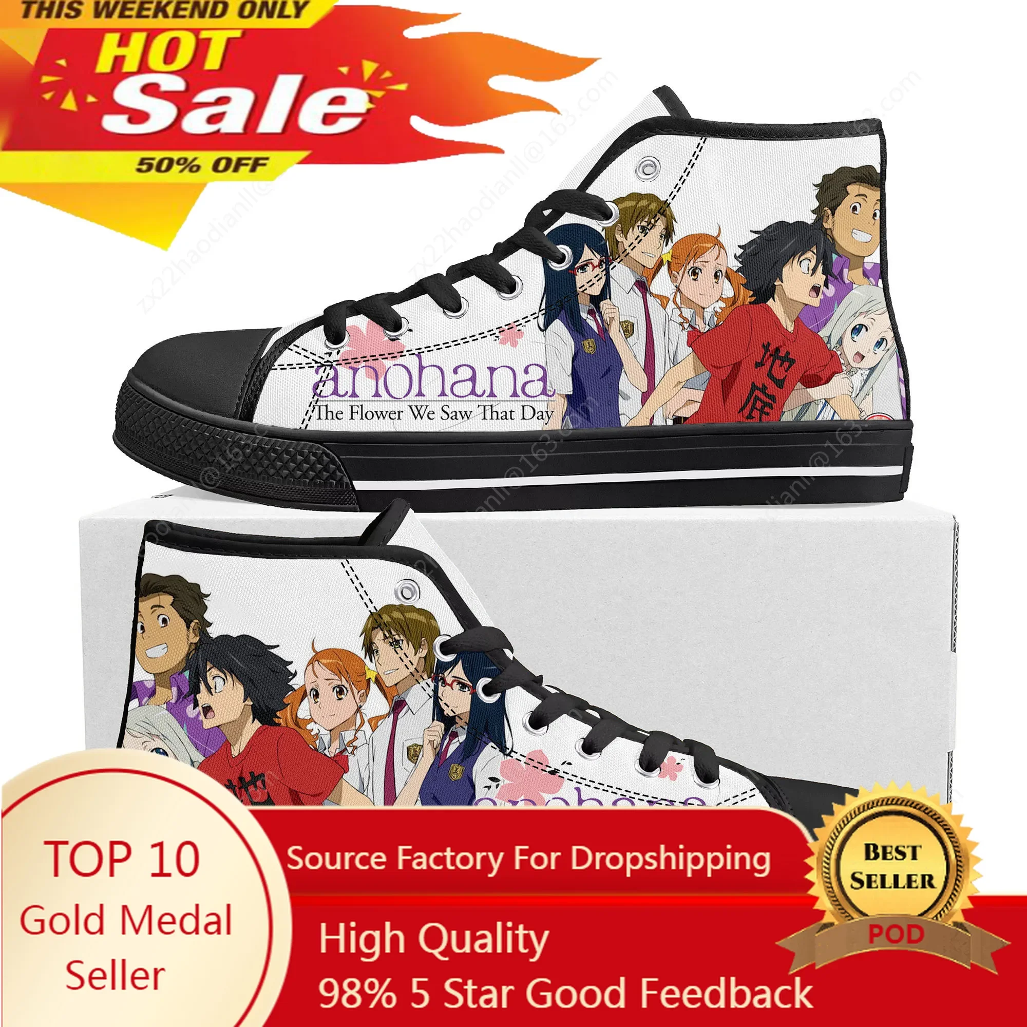 

AnoHana The Flower We Saw That Day High Top Sneakers Mens Womens Teenager Canvas Sneaker Casual Couple Shoes Custom Anime Shoe