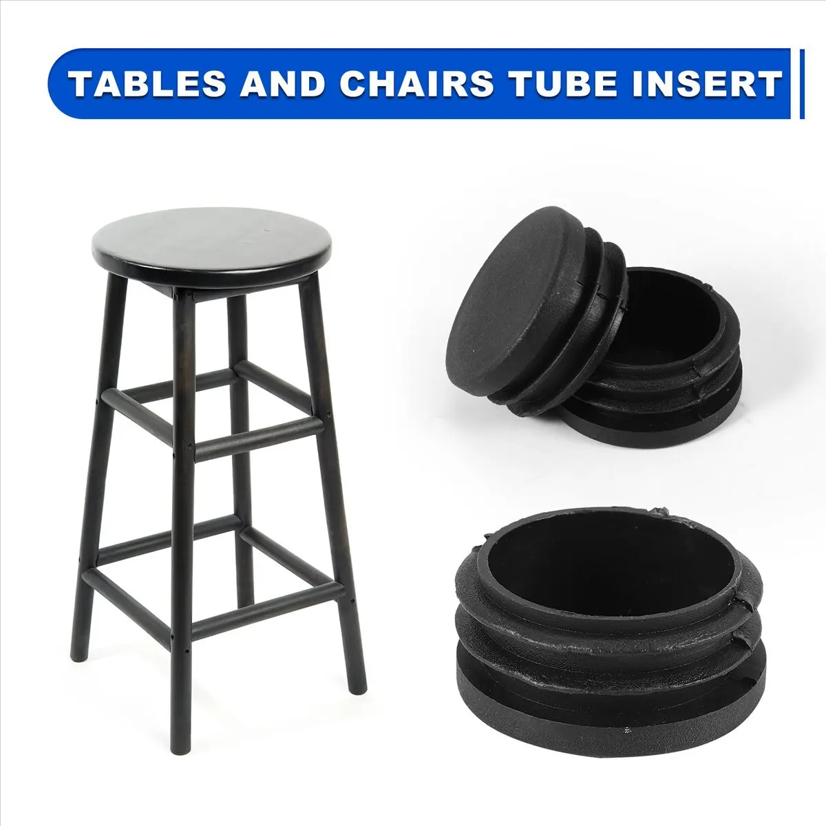 Exquisite- 6Pcs Plastic Blanking End Cap Pipe Tube Insert Plug Cover 40mm Black