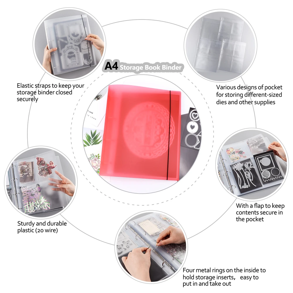 A4 Insert Pockets Book Binder Dies Stamps Storage Organizer Storage Book Cover for Stickers Craft Supplies Storage Folder