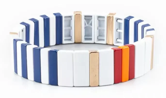 Fashionable Blue and White Porcelain Enamel Bracelet Tile Bracelet Bohemian Stackable Stretch Bracelets for Women Jewelry Gifts