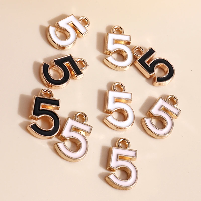 10pcs/lot 9*14mm Enamel Mini Number 5 Charms DIY for Necklaces Pendants Earrings Handmade Craft Jewelry Making Accessories