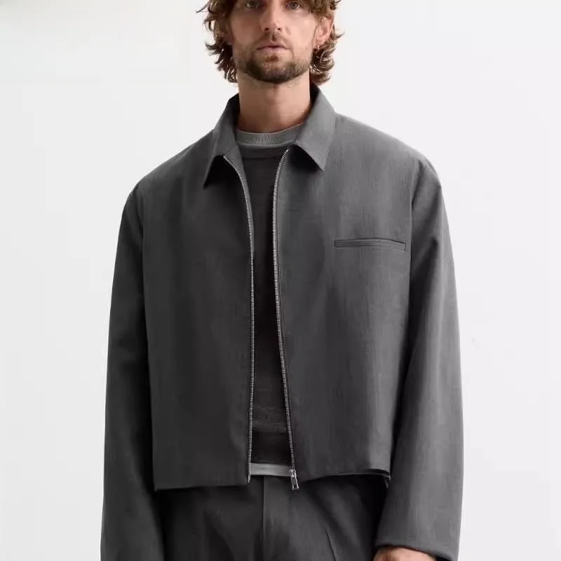 

ay ort Jaet Men's Casual Faion Urban Sle Windproof Zipper Closure Side S kets Regular Sve Length Autumn New