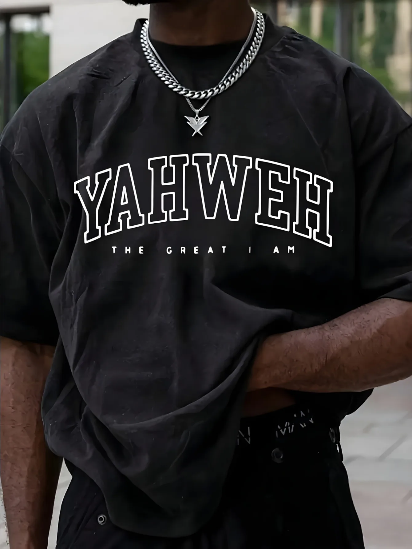 Men's Summer Jehovah Monogram T-Shirt - Crew Neck, Slight Stretch, Regular Fit, Monogram Graphic, Casual Style