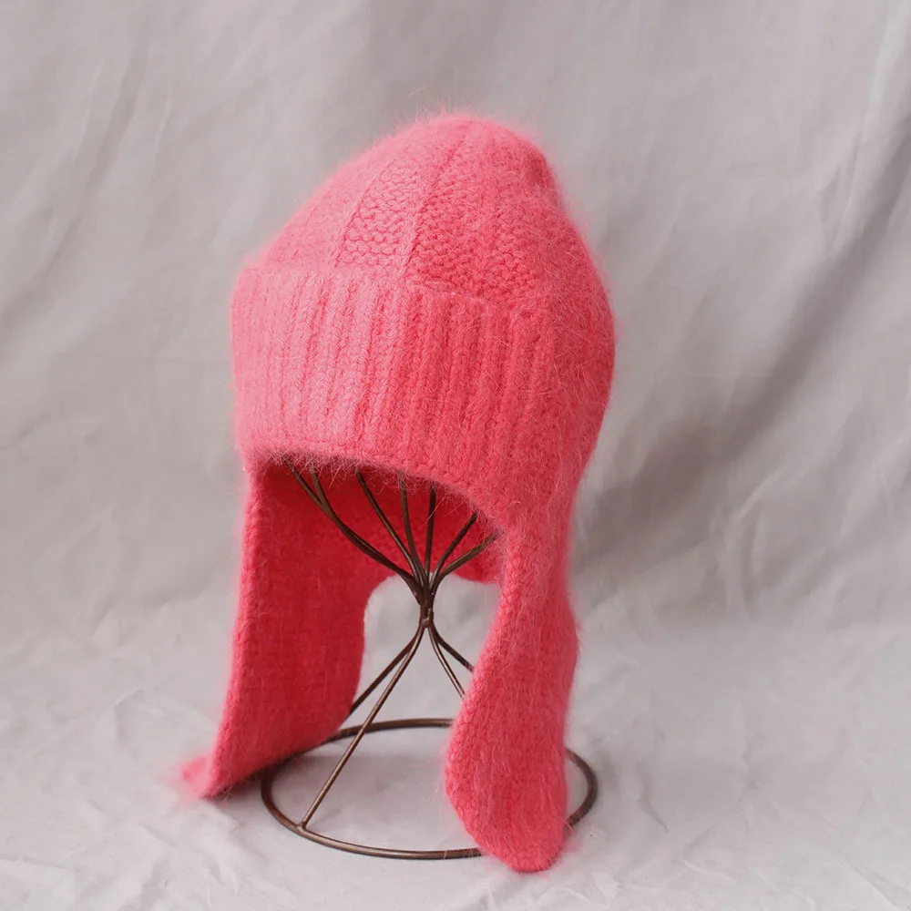 

Hat Earflap Women Winter Knit Beanie Angora Warm Accessory For Cold Weather Autumn Outdoor Skiing Holiday